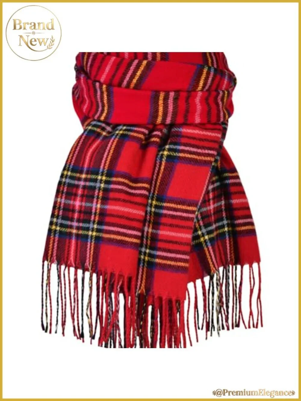 Oversized Plaid Scarf Shawl Wrap with Fringed Edges